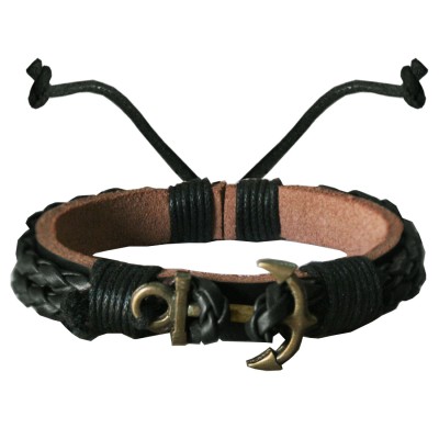 Black Anchor Charm Adjustable Fashion Art PU Leather Bracelets